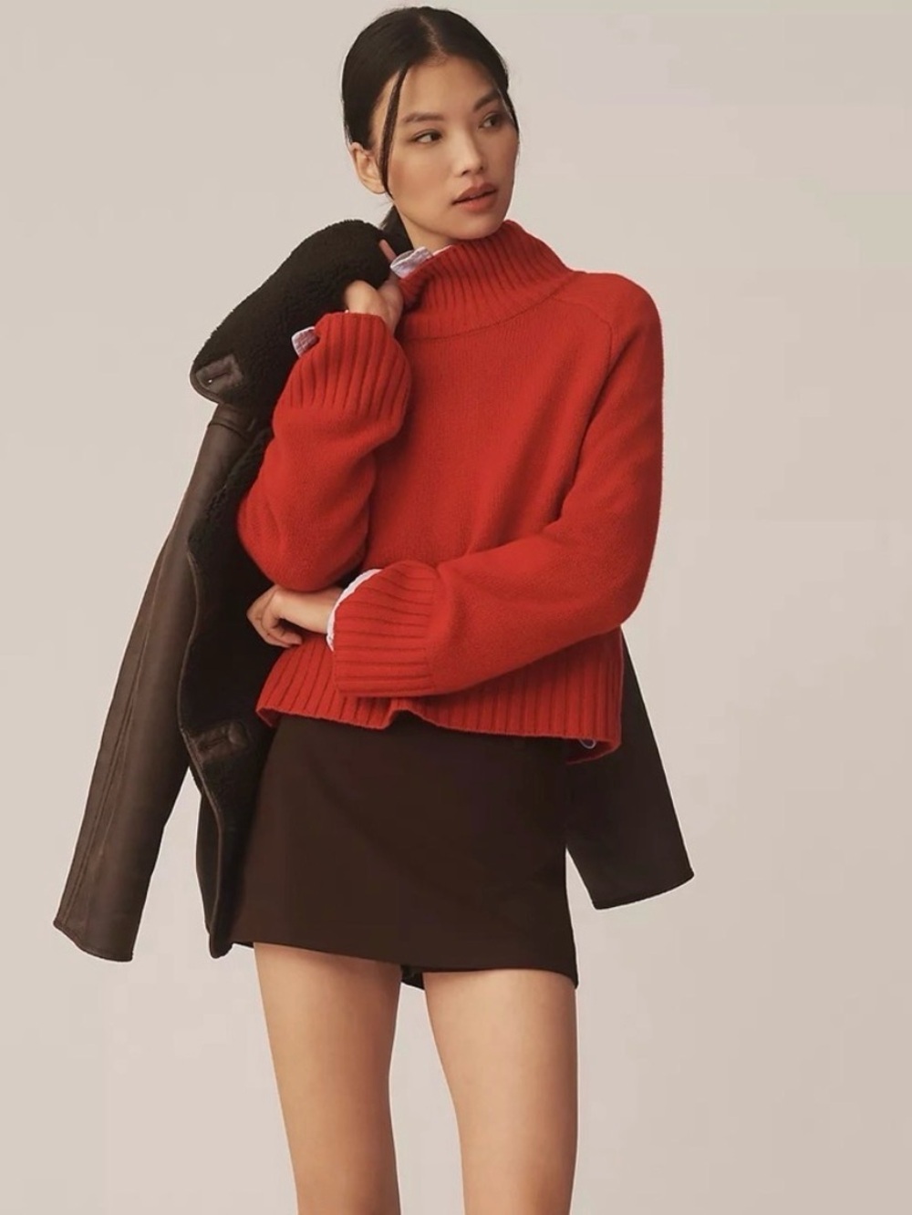 Reformation Brooke cashmere turtleneck crop sweater in cherry red size XS